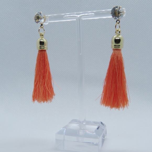 Francesca's Peach Tassel Drop Earrings Twee Royalty Chic - Picture 3 of 4